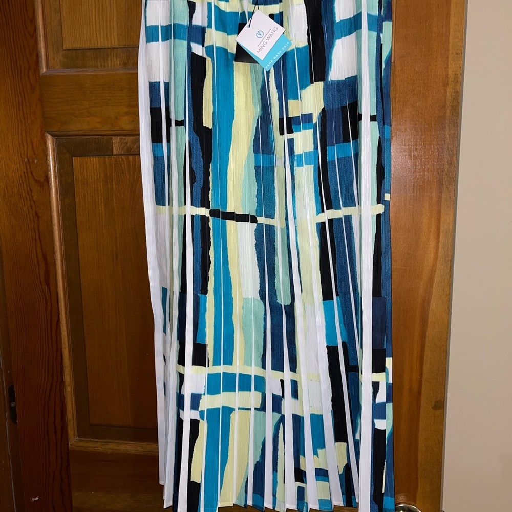 Ming Wang Blue and Green Abstract Maxi Skirt